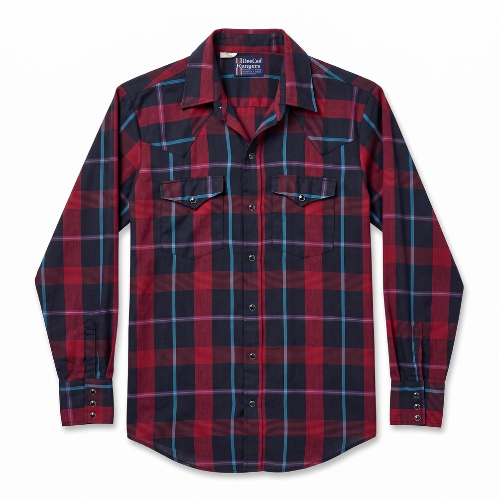 DeeCee Rangers Western Shirt Mens M Red Black Plaid Good Pearl Snap Made in USA